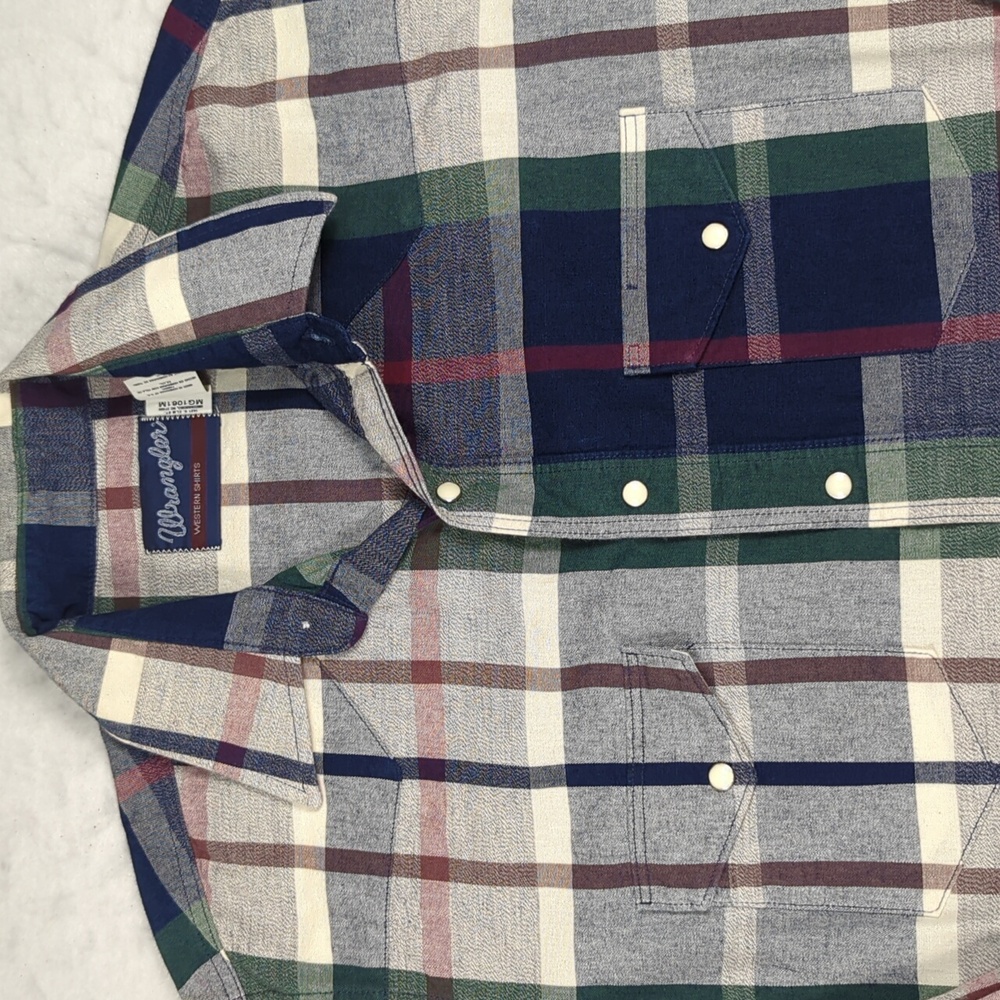 Vintage Wrangler Western Plaid Pearl Snap 100% Cotton Long‎ Sleeve Button-up XL